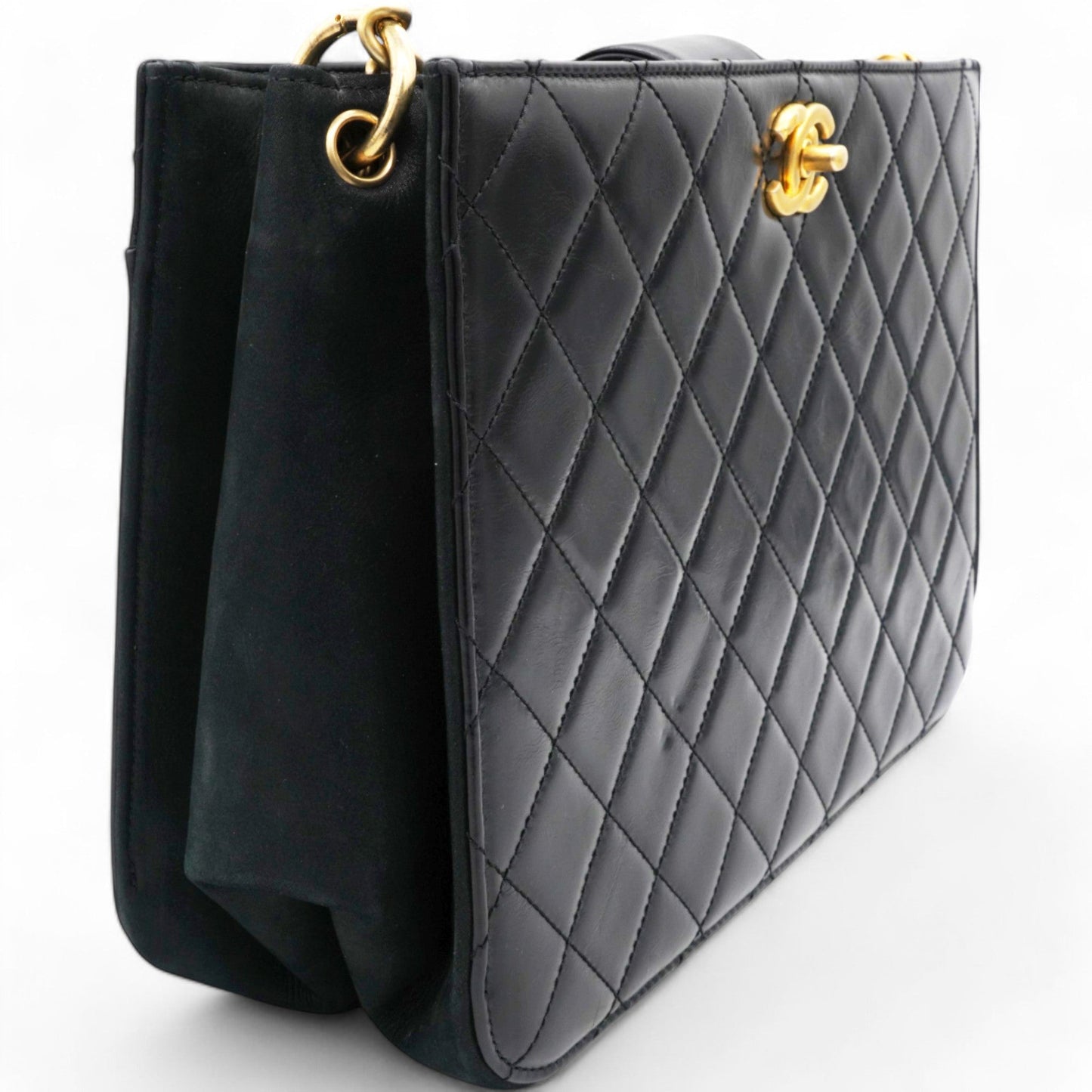 Chanel Black Leather Straight-Lined Shopper Tote