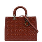 CHRISTIAN DIOR Lady Dior Large Quilted Patent Leather Shoulder Bag Reddish Orange