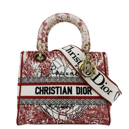 CHRISTIAN DIOR Lady D-Lite Medium Diormour D-Royaume dAmour Motif Canvas Crossbody Bag Multicolor