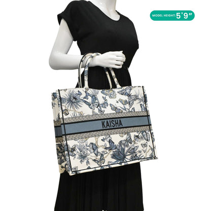 Christian Dior Book Butterfly Embroidered Canvas Tote Bag White