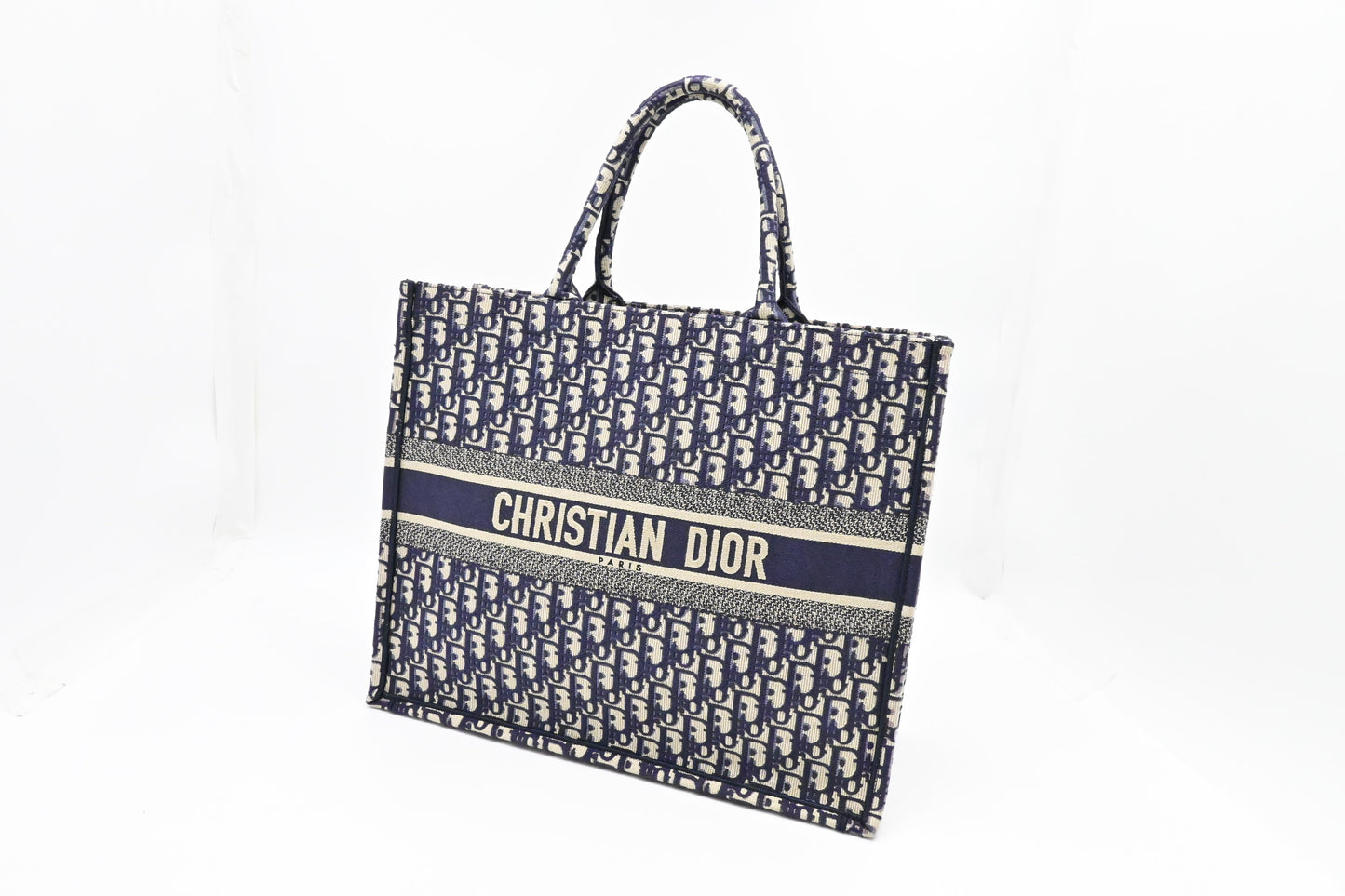 Dior Large Book Tote in Navy Oblique Embroidery Canvas