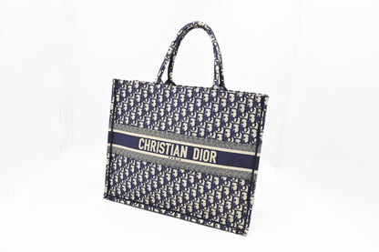 Dior Large Book Tote in Navy Oblique Embroidery Canvas
