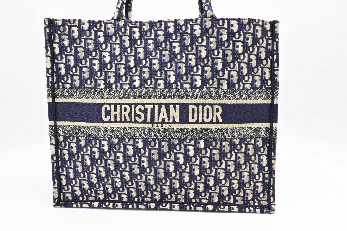 Dior Large Book Tote in Navy Oblique Embroidery Canvas