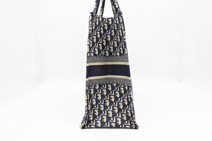 Dior Large Book Tote in Navy Oblique Embroidery Canvas