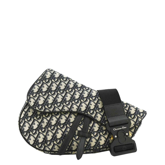 Christian Dior Saddle Oblique Jacquard Belt Crossbody Bag Navy Blue