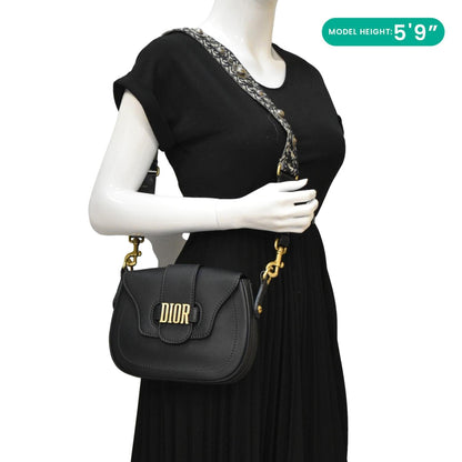 Christian Dior D Fence Calfskin Leather Saddle Bag Black