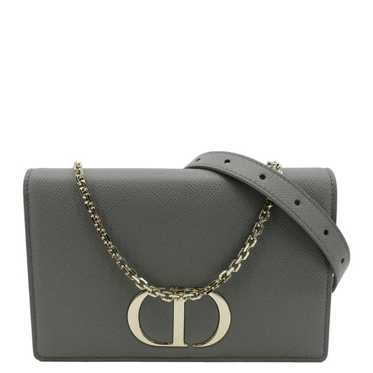 Christian Dior 30 Montaigne 2 In 1 Grained Calfskin Leather Pouch Dark Grey