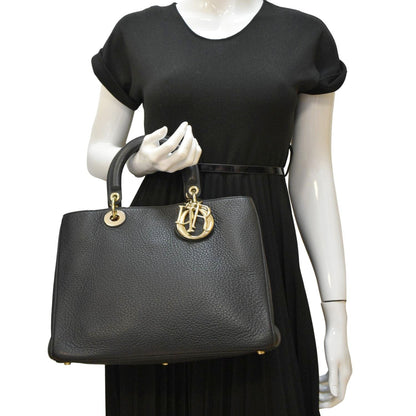 CHRISTIAN DIOR Diorissimo Leather Tote Shoulder Bag Black