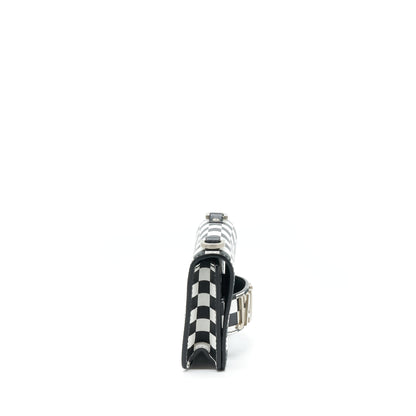 Dior Mini J’adior Flap Purse Black/ White With Wide Shoulder Strap
