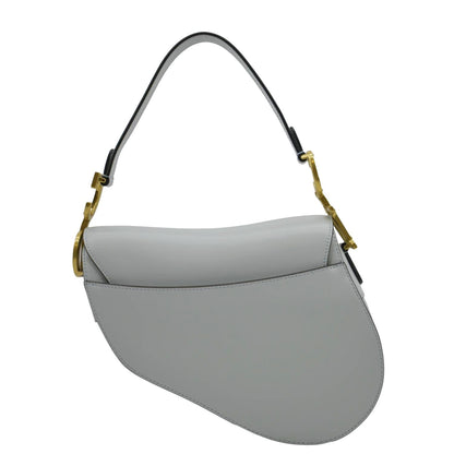 CHRISTIAN DIOR Saddle Smooth Calfskin Leather Satchel Bag Placid Blue