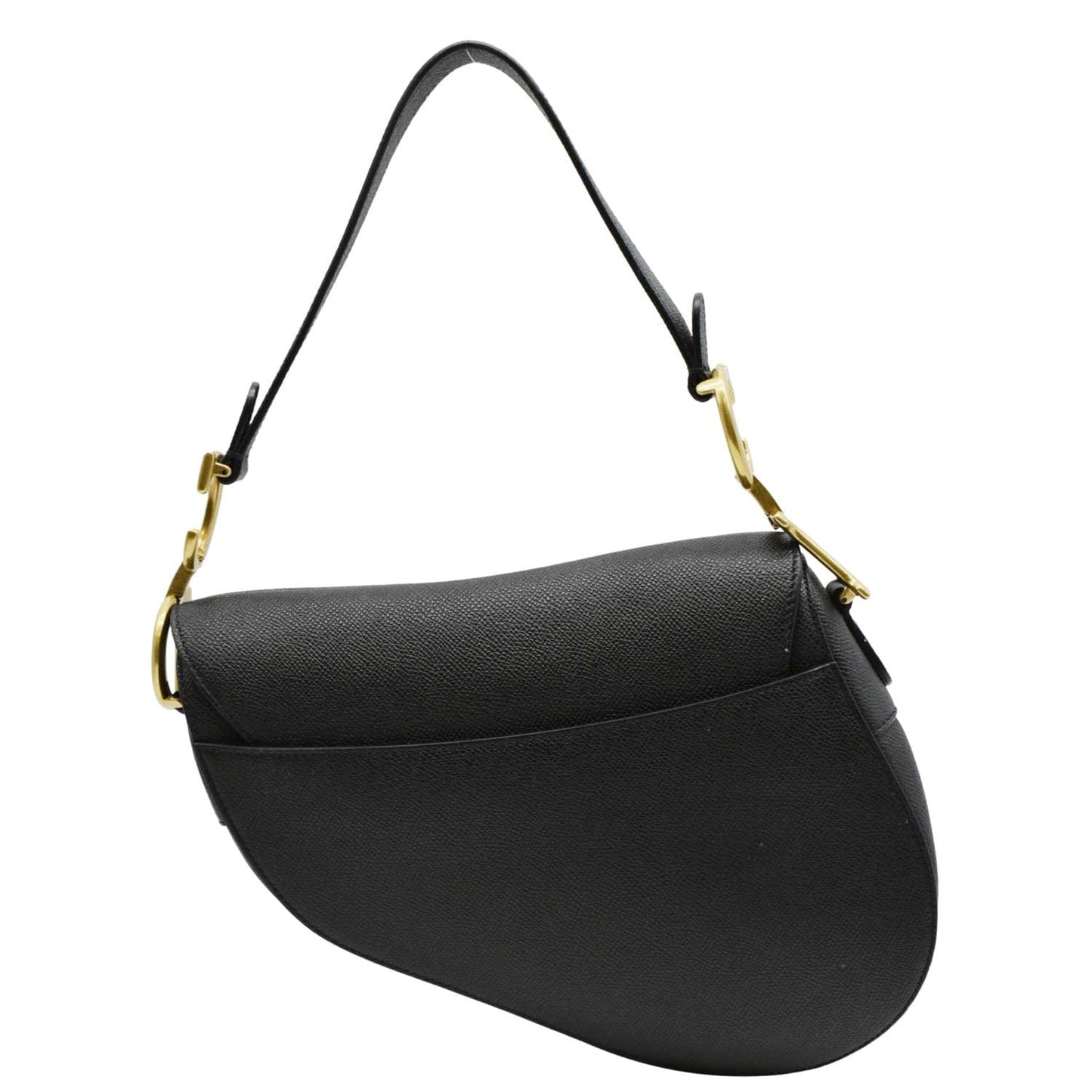 CHRISTIAN DIOR Saddle Grained Leather Satchel Shoulder Bag Black