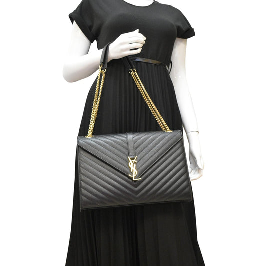 Saint Laurent Envelope Leather Black Shoulder Bag Style 22