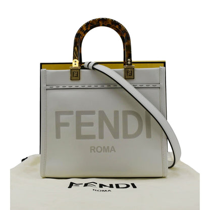 Fendi Sunshine Leather White Tote Bag Leather