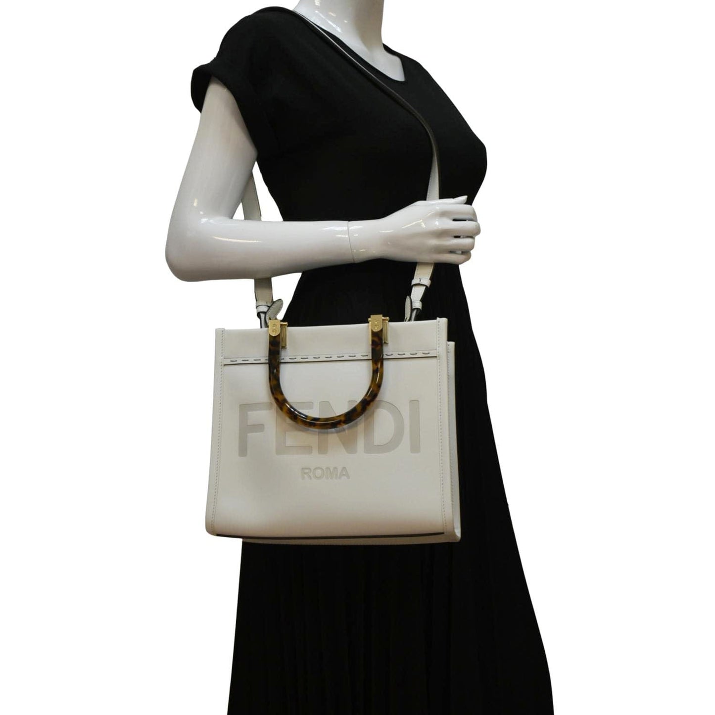Fendi Sunshine Leather White Tote Bag Leather