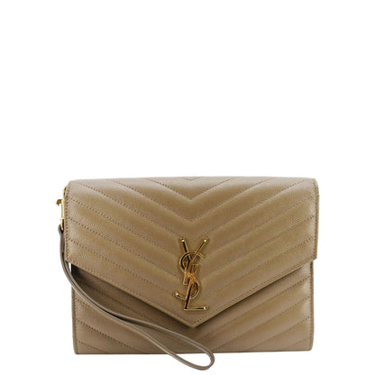 Saint Laurent Cassandre Leather Beige Shoulder Bag Leather