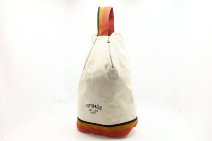 Hermes Natural Toile Chevron Cavalier Sling Bag In Off White Canvas
