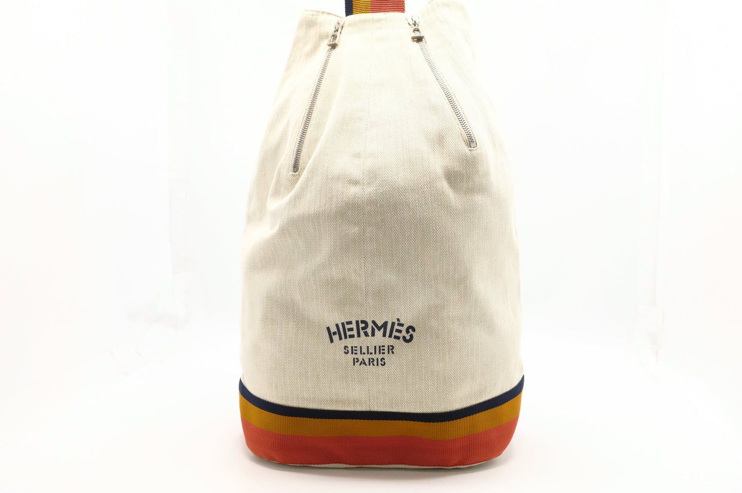 Hermes Natural Toile Chevron Cavalier Sling Bag In Off White Canvas