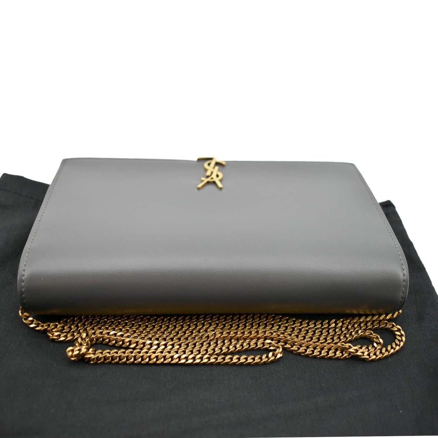 Yves Saint Laurent Flap Leather Shoulder Bag Light Gray-