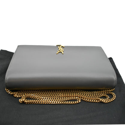 Yves Saint Laurent Flap Leather Shoulder Bag Light Gray-