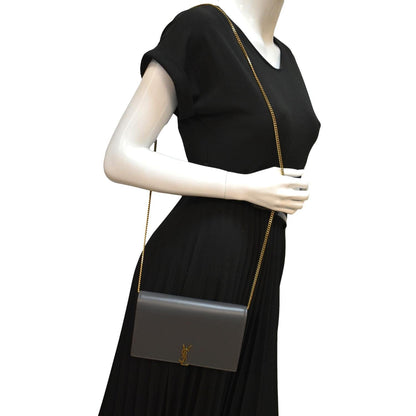 Yves Saint Laurent Flap Leather Shoulder Bag Light Gray-