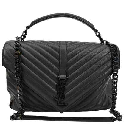 Saint Laurent College Leather Black Shoulder Bag Style 2