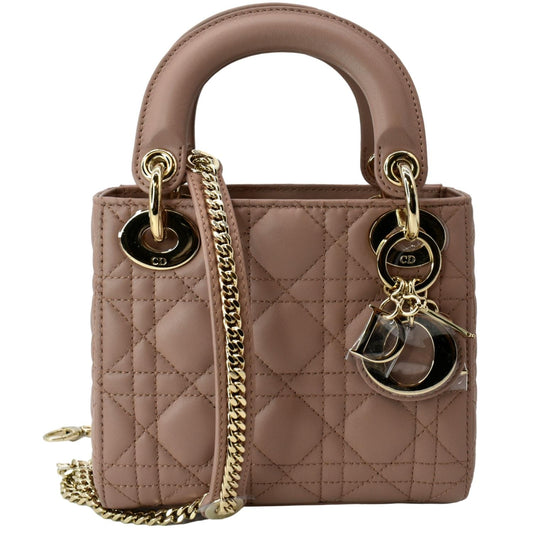 CHRISTIAN DIOR Mini Lady Dior Cannage Calfskin Leather Shoulder Bag Blush