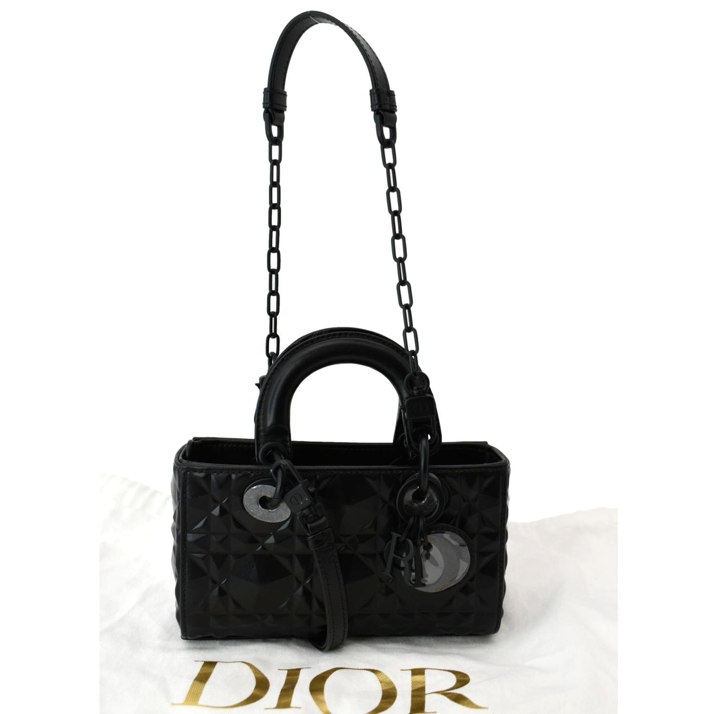 Christian Dior Lady D-Joy Diamond Motif Chain Shoulder Bag Black