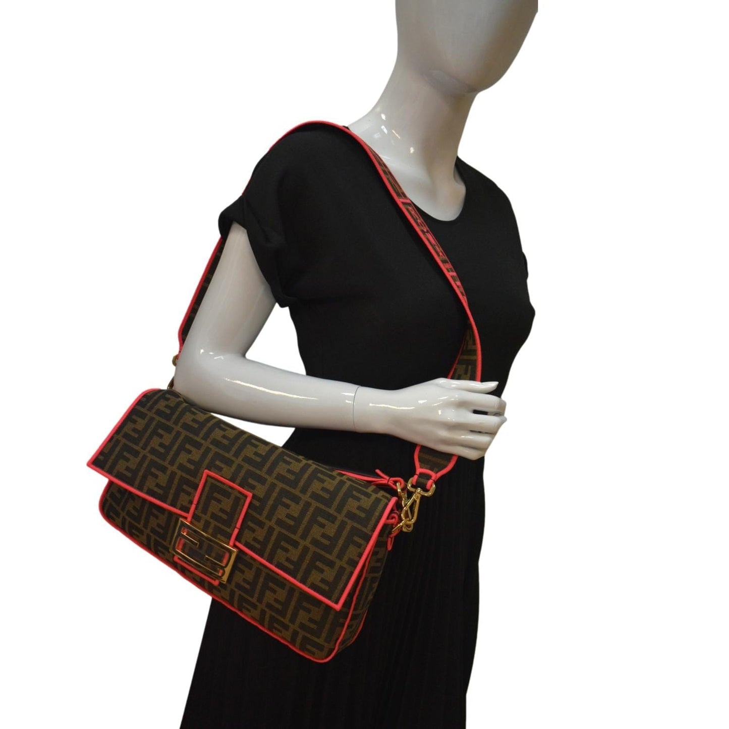 Fendi Roma Jacquard Red Shoulder Bag