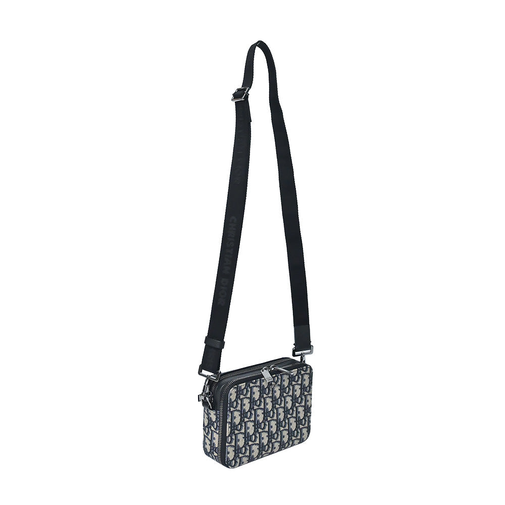 Beige And Black Dior Oblique Jacquard Pouch With Strap Rented Out