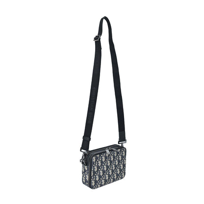 Beige And Black Dior Oblique Jacquard Pouch With Strap Rented Out