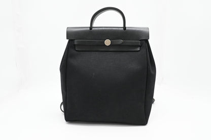 Hermes Toile Herbag A Dos Pm Backpack In Black Canvas