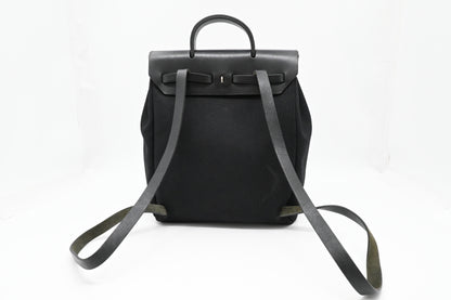 Hermes Toile Herbag A Dos Pm Backpack In Black Canvas