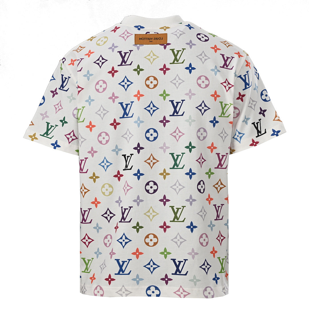 Louis Vuitton Direct-to-Garment Printed Short-Sleeve T-Shirt with Full-Coverage Multicolor Monogram Pattern