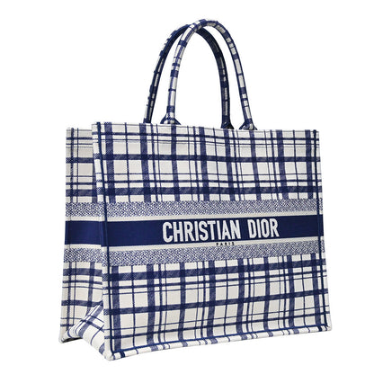 Blue Check'N'Dior Embroidery Book Tote Rented Out
