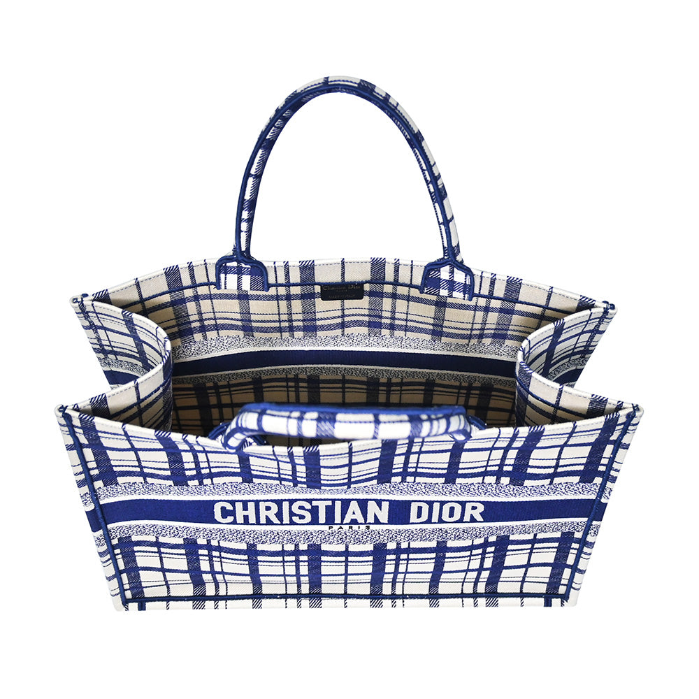 Blue Check'N'Dior Embroidery Book Tote Rented Out