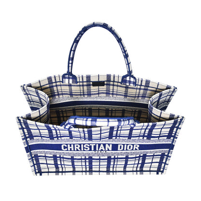 Blue Check'N'Dior Embroidery Book Tote Rented Out