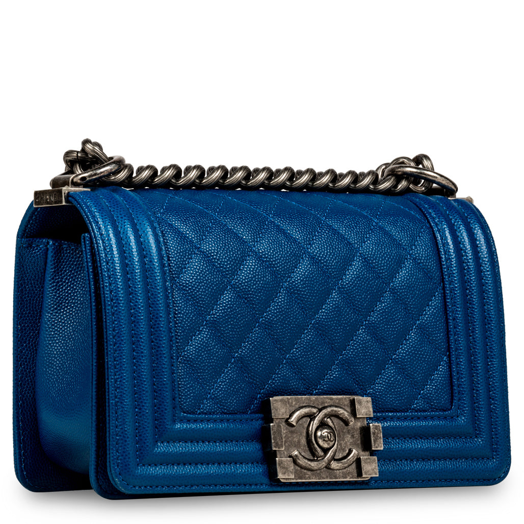 Chanel Boy Bag Caviar Silver Shoulder Bag