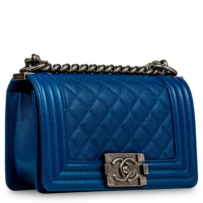 Chanel Boy Bag Caviar Silver Shoulder Bag