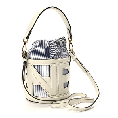 Fendi Fabric Jacquard Vitello Grace Striped Mini Step Out Rice Mirto