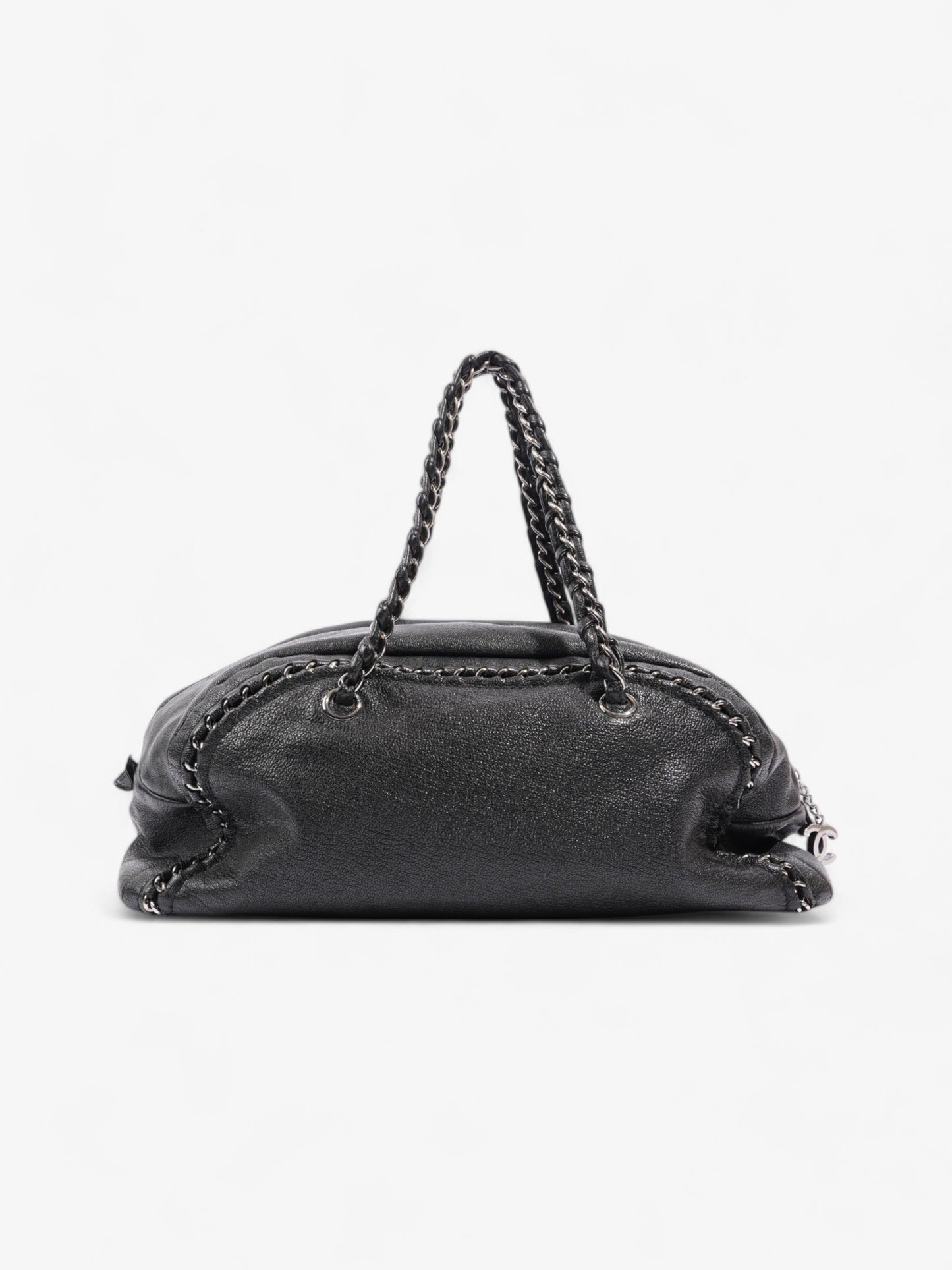 Chanel Luxe Ligne Bowling Bag Black Goatskin Leather Large