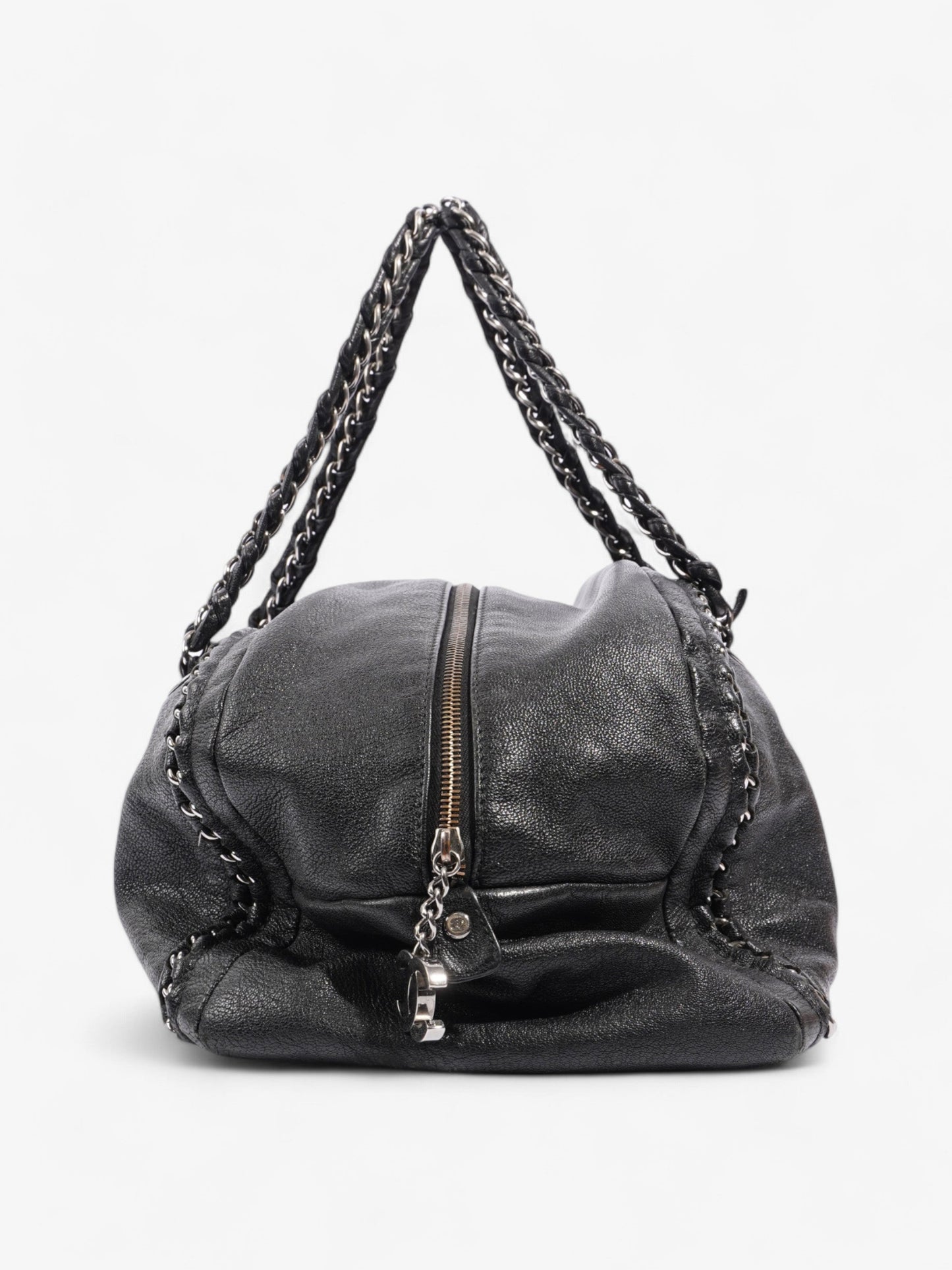 Chanel Luxe Ligne Bowling Bag Black Goatskin Leather Large