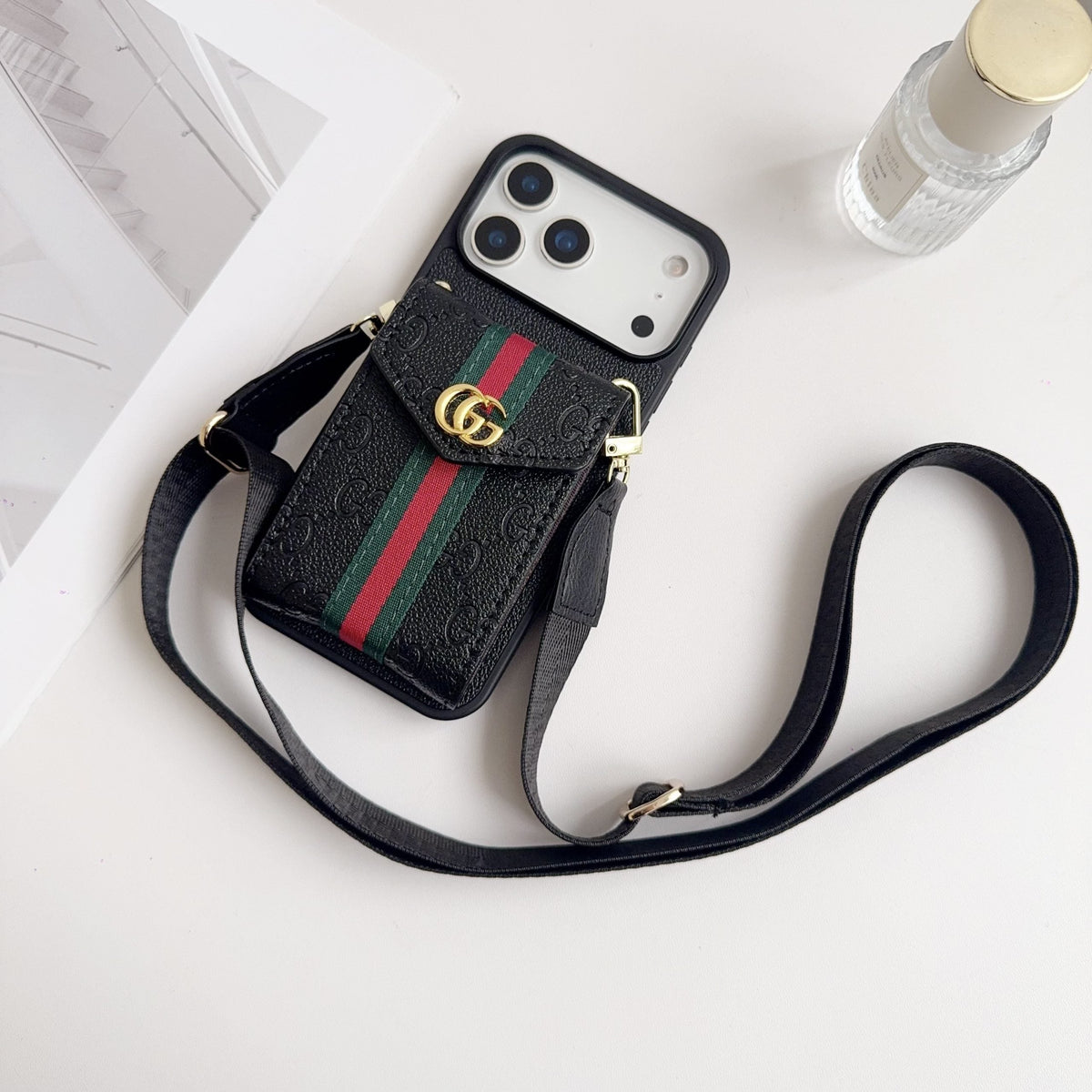 Black Leather Crossbody Designer Iphone 17 Phone Case / 18 Pro / 18 Pro Max