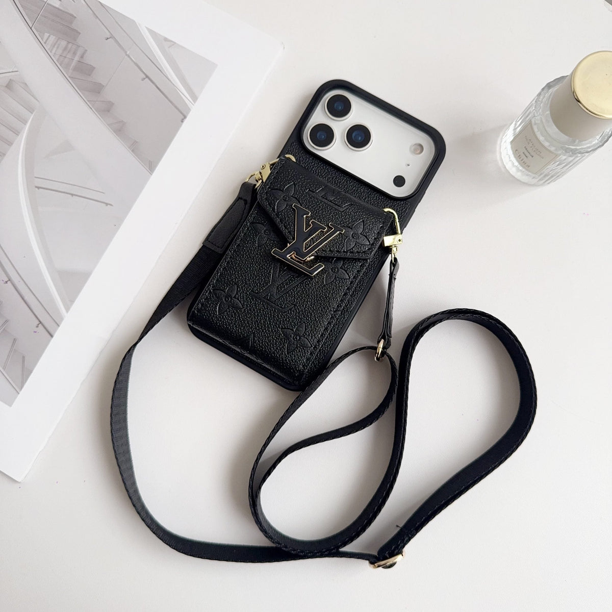 Black Leather Crossbody Designer Iphone 17 Phone Case / 18 Pro / 18 Pro Max