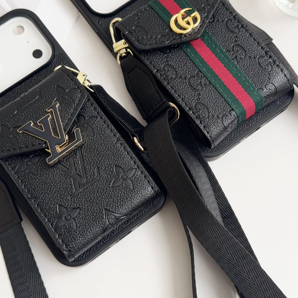 Black Leather Crossbody Designer Iphone 17 Phone Case / 18 Pro / 18 Pro Max