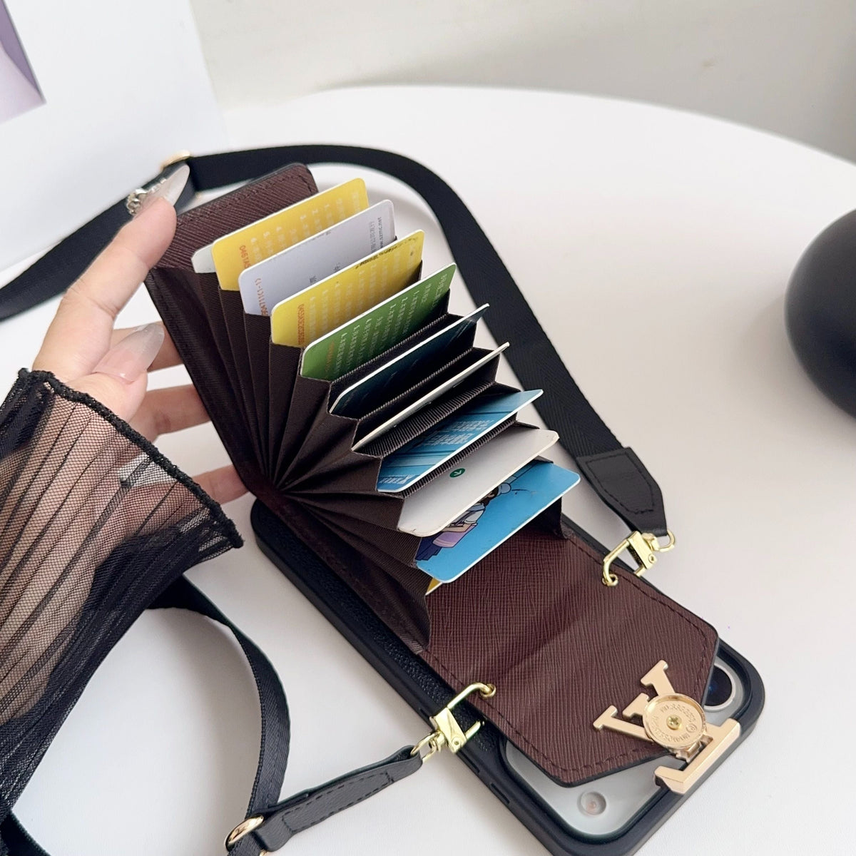 Black Leather Crossbody Designer Iphone 17 Phone Case / 18 Pro / 18 Pro Max