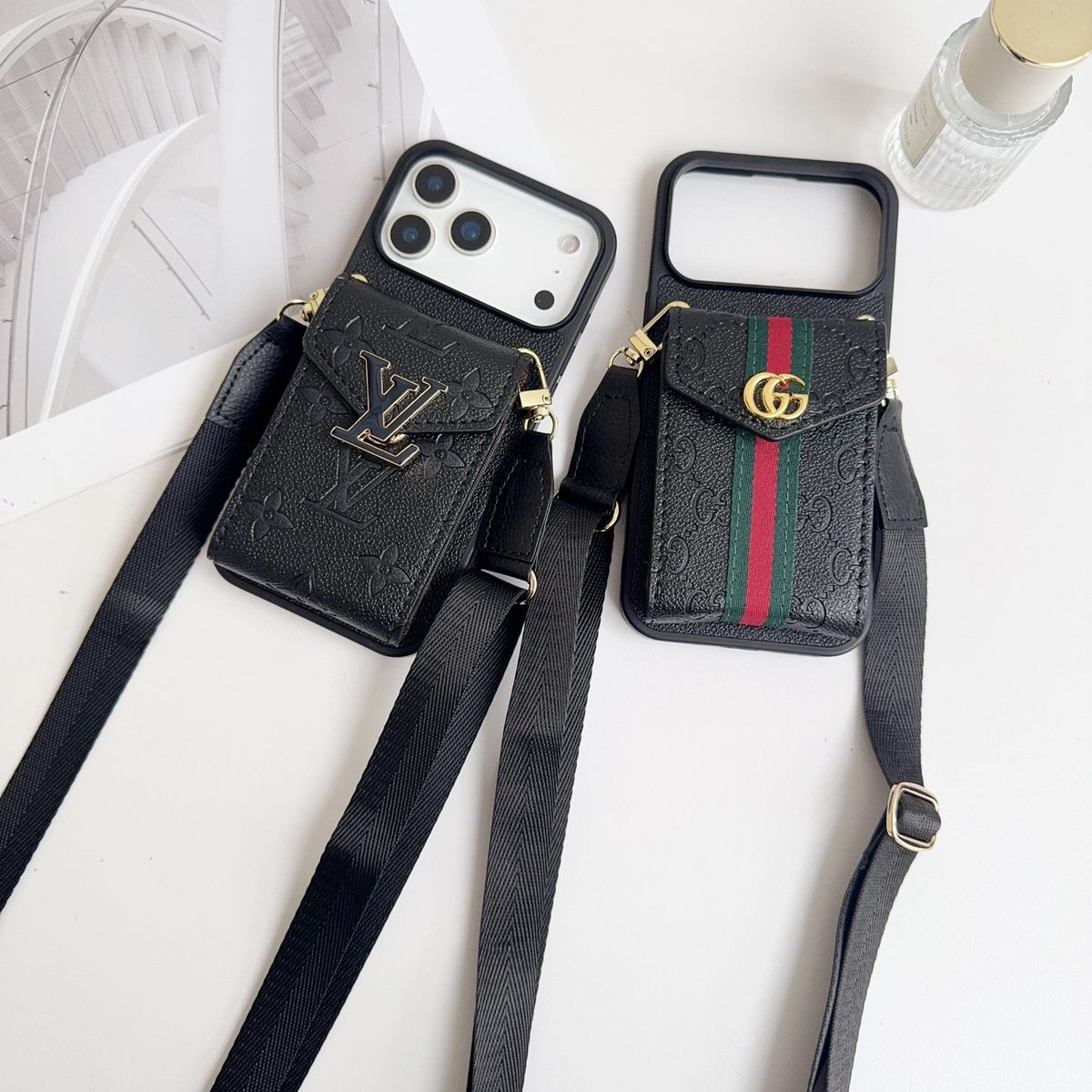 Black Leather Crossbody Designer Iphone 17 Phone Case / 18 Pro / 18 Pro Max