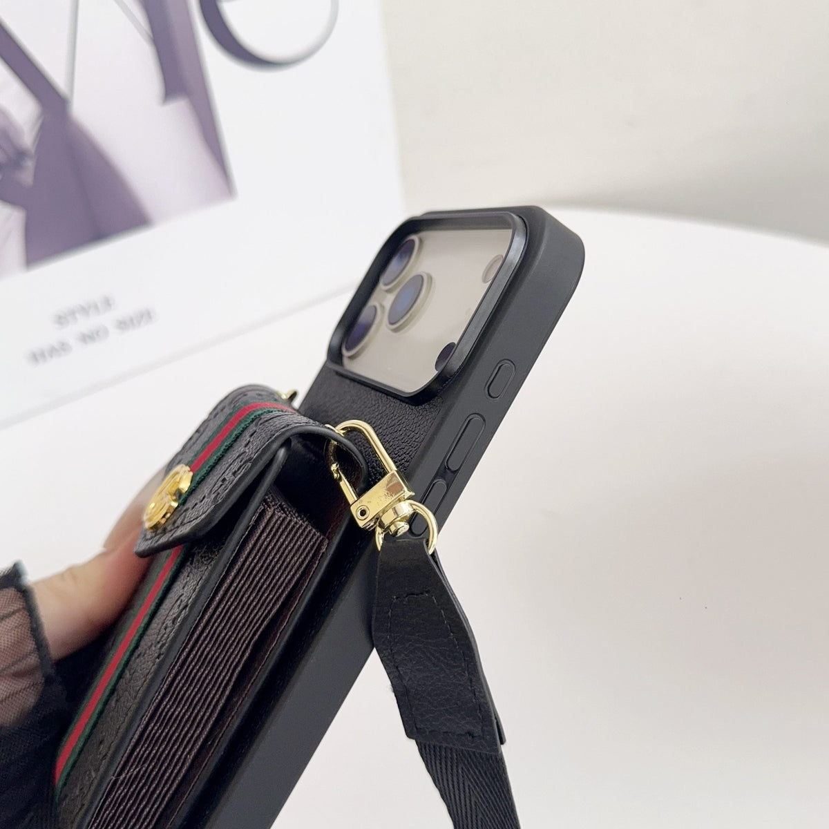 Black Leather Crossbody Designer Iphone 17 Phone Case / 18 Pro / 18 Pro Max