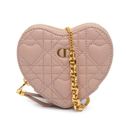 Dior Calfskin Cannage Dioramour Caro Heart Pouch With Chain
