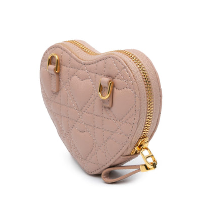 Dior Calfskin Cannage Dioramour Caro Heart Pouch With Chain
