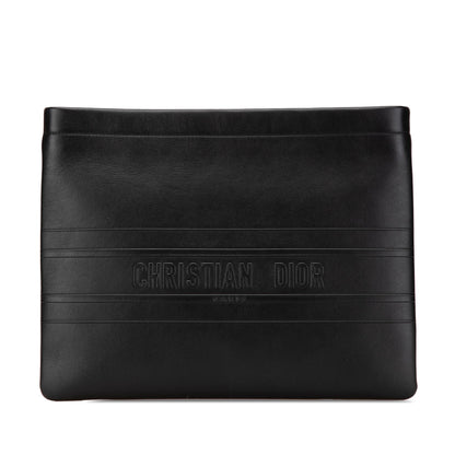 Dior Embossed Calfskin Logo Zip Clutch